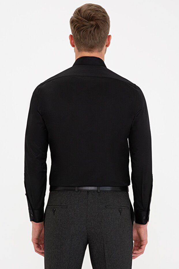 Siyah Slim Fit Basic Gömlek - 3