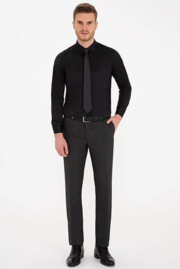 Siyah Slim Fit Basic Gömlek - 4