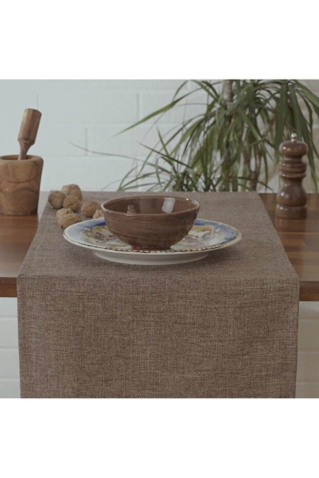 Plain Linen Light Brown Runner 40x140 Cm