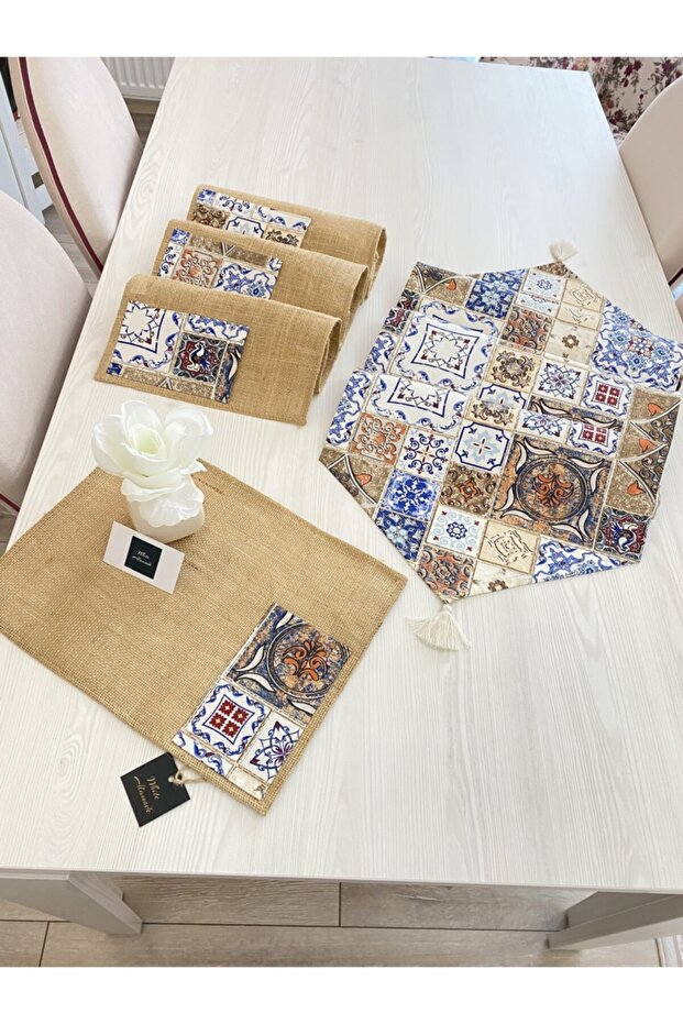 Tile Patterned Runner and Placemat Set - 2