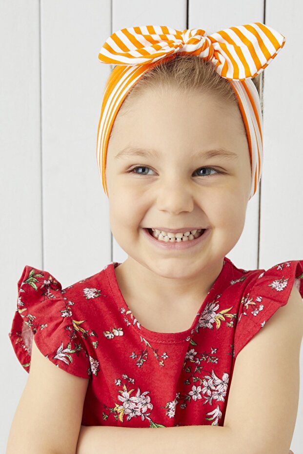 Girl's Orange and White Striped Bandana