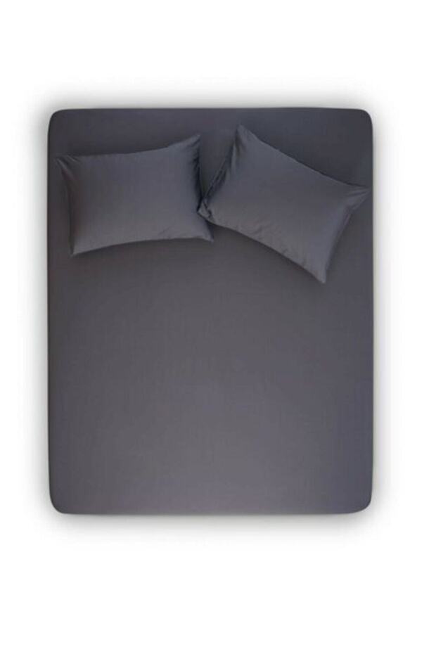 Double Anthracite Fitted Elastic Fabric Sheet and 2 Pillows 160x200+30 Cm