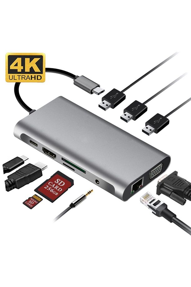 Fc32 Type-c™ Usb-c To 3*usb 3.0 4k Hdmı Vga Rj45 Pd Aux Sd Tf 10ın1 Çevirici - 1