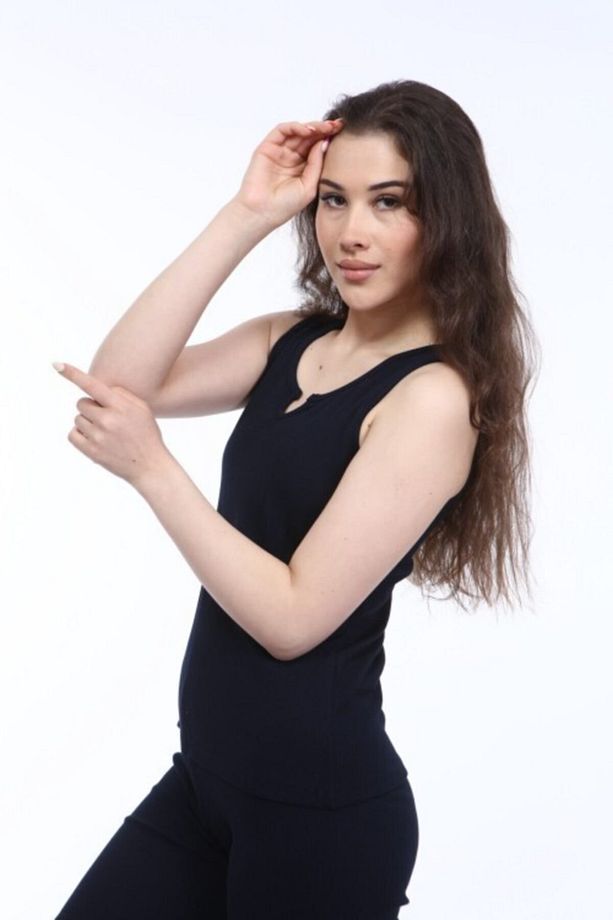 Lacivert Fitilli Basic Kaşkorse Örme Atlet - 4