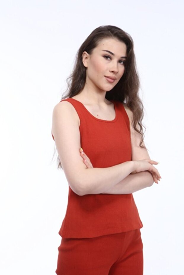 Women's Tile Ribbed Boat Neck Camisole Knitted Athlete