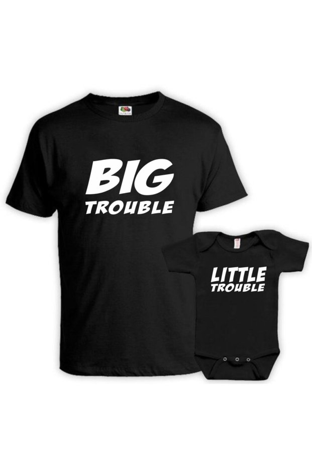 Big Trouble Little Trouble Black Tshirt Zıbın (Father and Baby Can Be Combined, Prices Are Separate)
