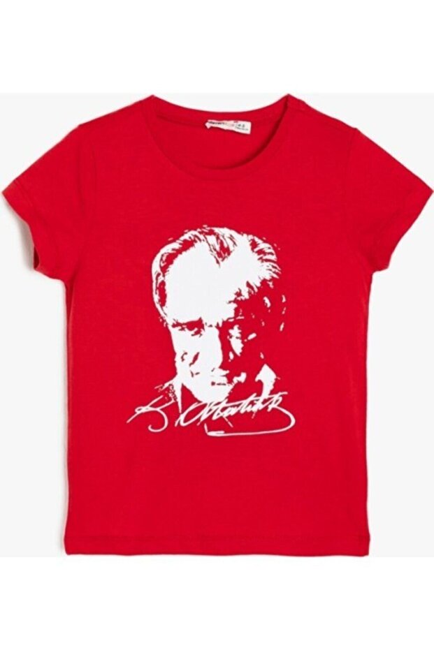 Unisex Kids Red Mustafa Kemal Atatürk Printed T-Shirt