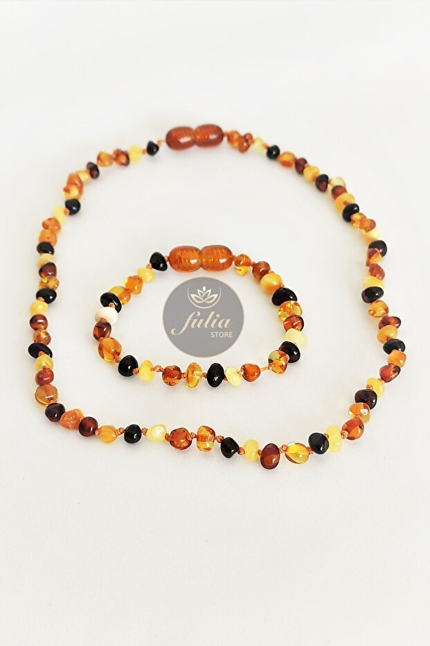 Baltic Drop Amber Teeth Bracelet and Necklace Set for Baby