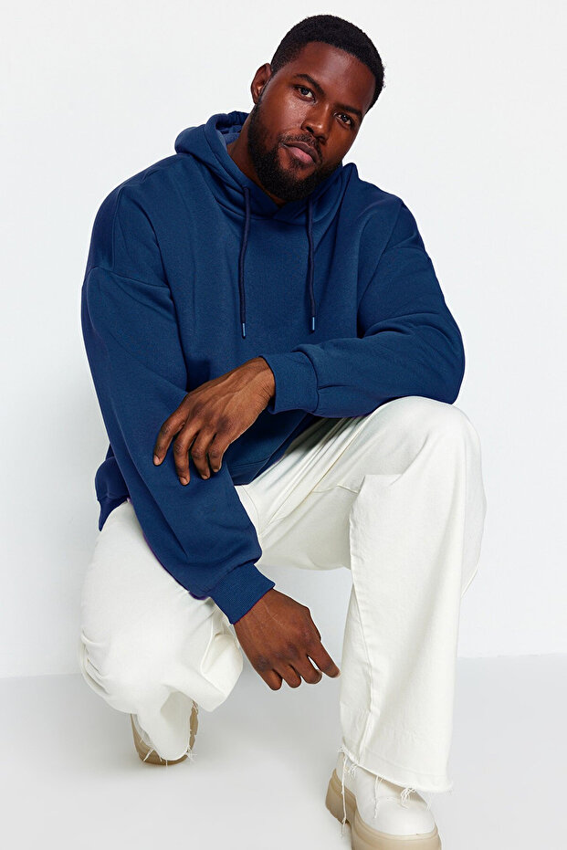 Bluza z kapturem z polaru w kolorze indygo w dużym rozmiarze - TMNAW24AO00000 - 2