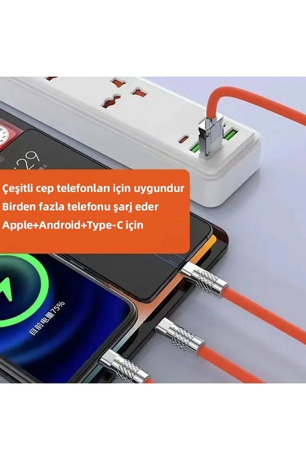 ALLY 3 in 1 Usb to Type-C + Micro Usb + Lightning 120W Hızlı Şarj Kablosu - 2