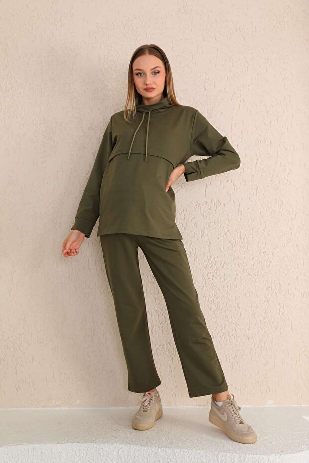 Khaki Maternity and Maternity Tracksuit Suitable for Breastfeeding