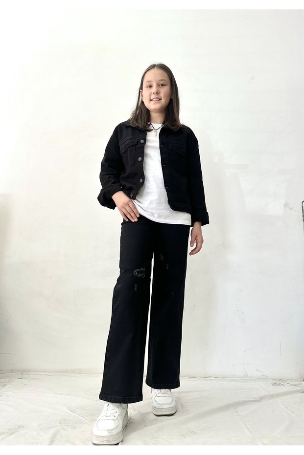CHILDREN'S BLACK JEANS TROUSERS WITH TEAR DETAIL
