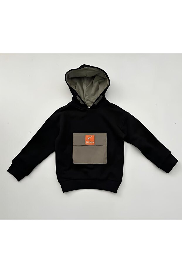 DOKUMA CEPLİ KAPŞONLU SWEAT - 1