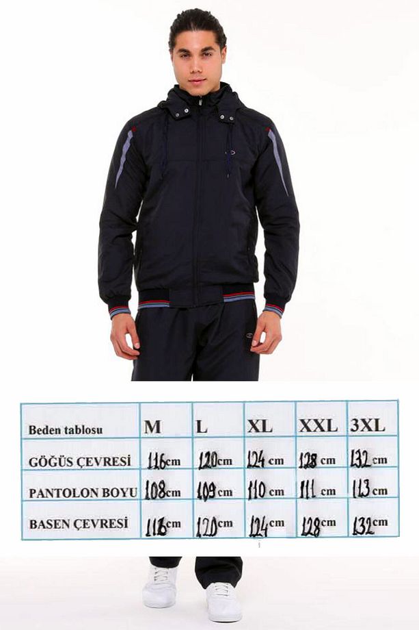 Koyu Lacivert Erkek Yarım Balıkçı Yaka Tak Çıkar Kapüşonlu Micropoly Eşofman Takımı EDY2593L - 8