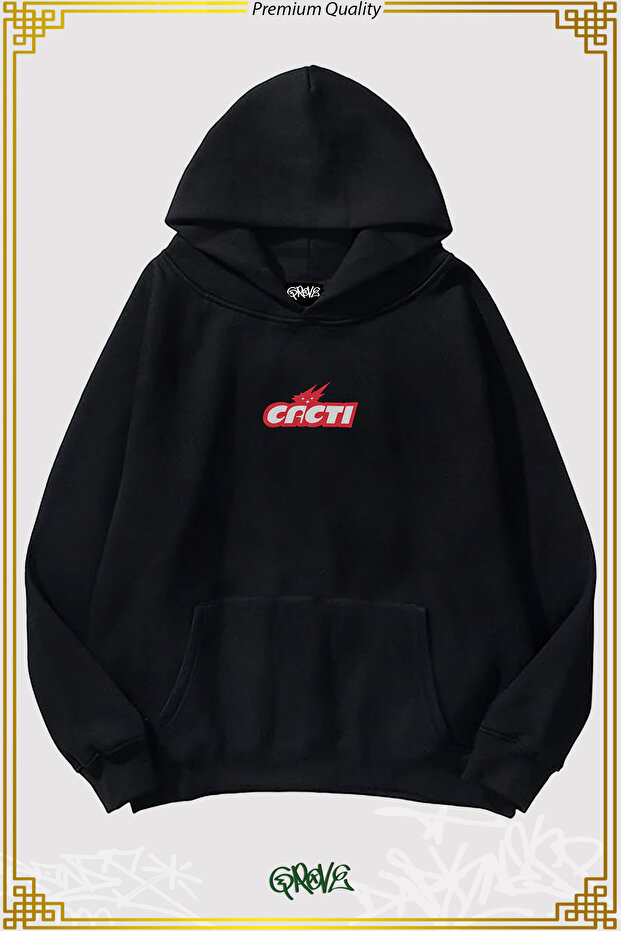 Cacti Printed Three Thread Oversize Hooded Sweatshirt Hoodie