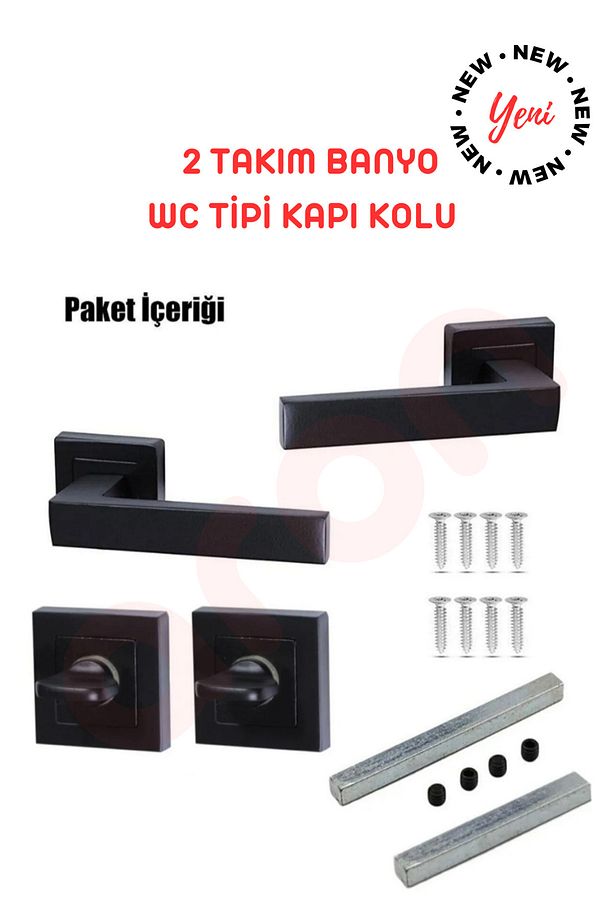 (7 TAKIM) Kale Lama Rozetli Kapı Kolu (3*1) Daire Seti Mat Siyah (5 ODA - 2 BANYO / WC) - 3