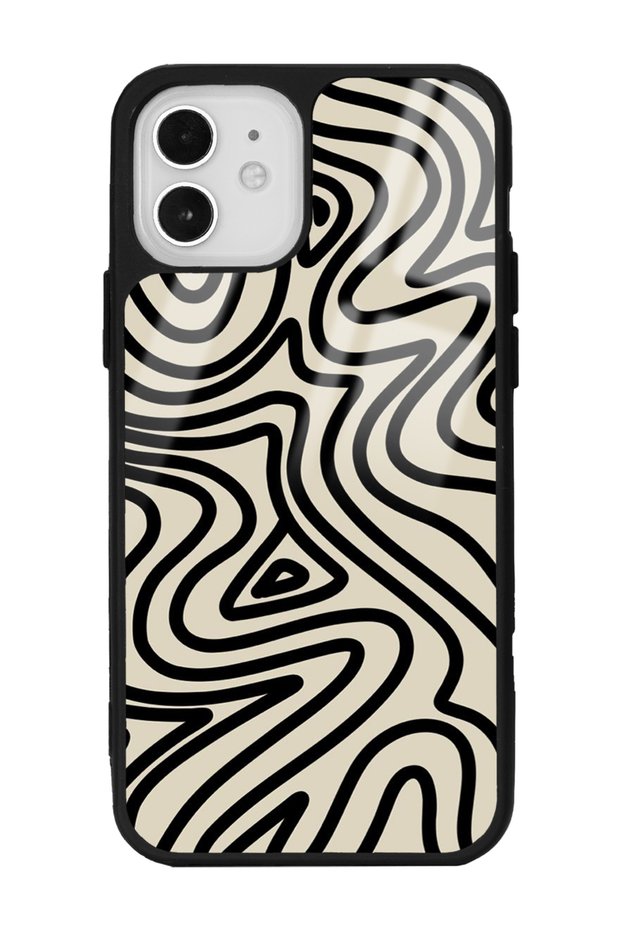 iPhone 12 Beige Geometric Design Glossy Phone Case