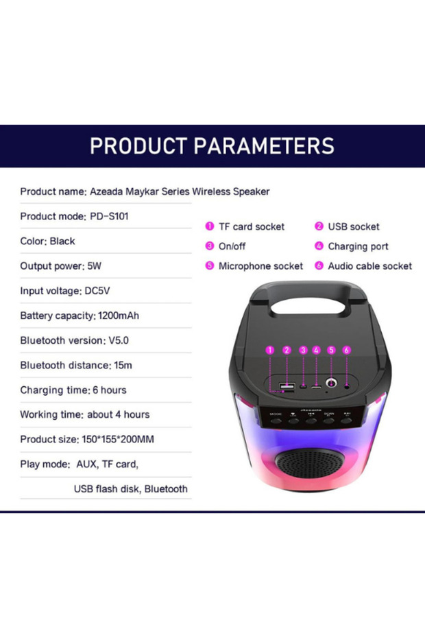 A + BASS Professional Taşınabilir Işıklı TF Kart USB Bluetooth AUX Girişli BT Speaker - 2