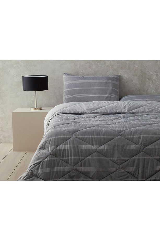Modern Stripe Polycotton Tek Kişilik Uyku Seti Antrasit - 1