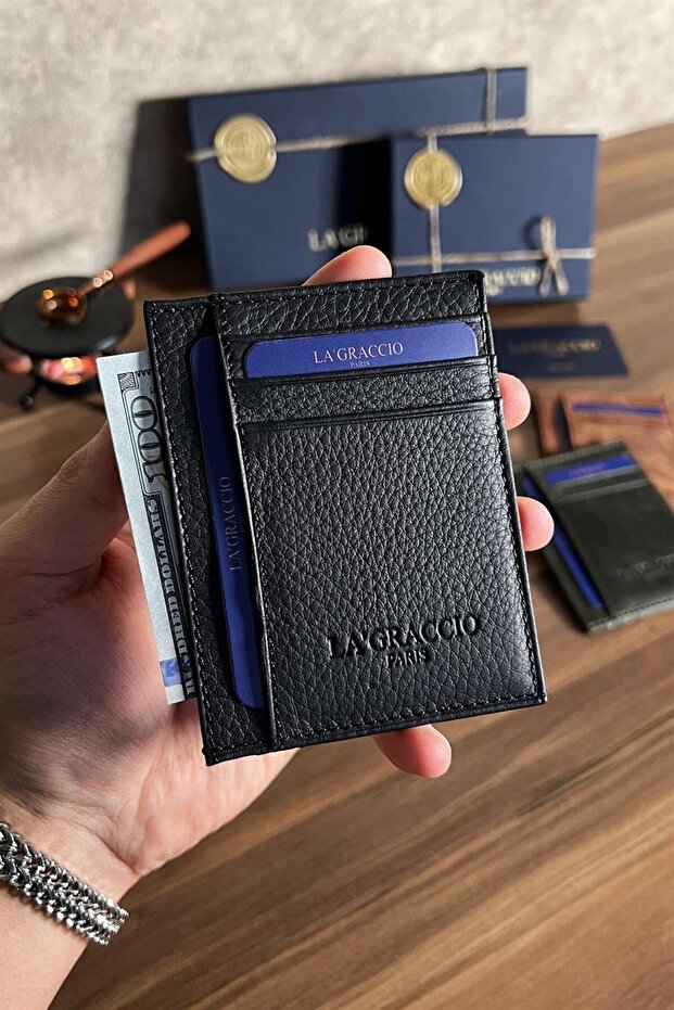 Lagraccio Redon Crazy Tan Genuine Leather Card Holder Black