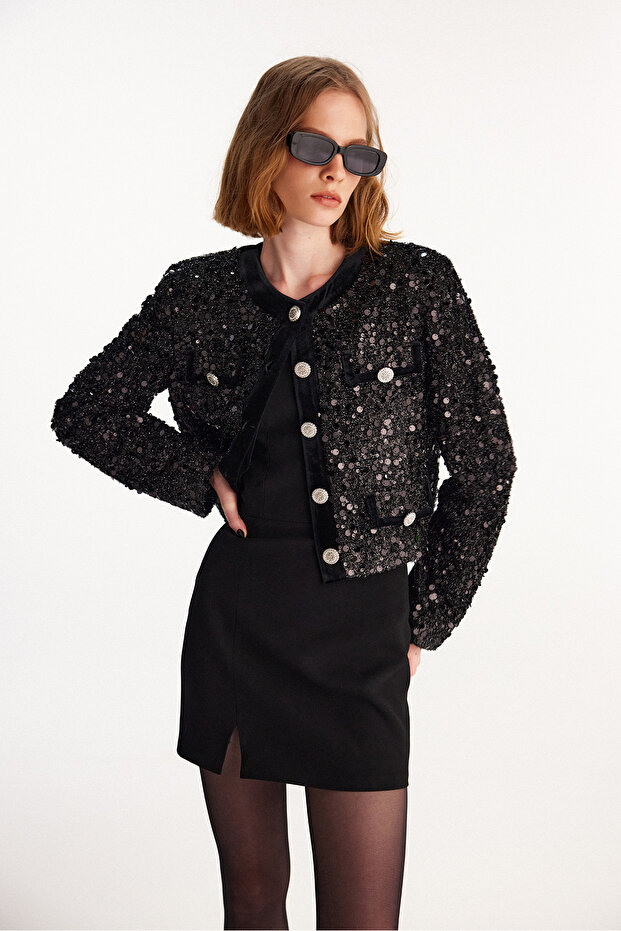 Payetli Siyah Ceket - 2
