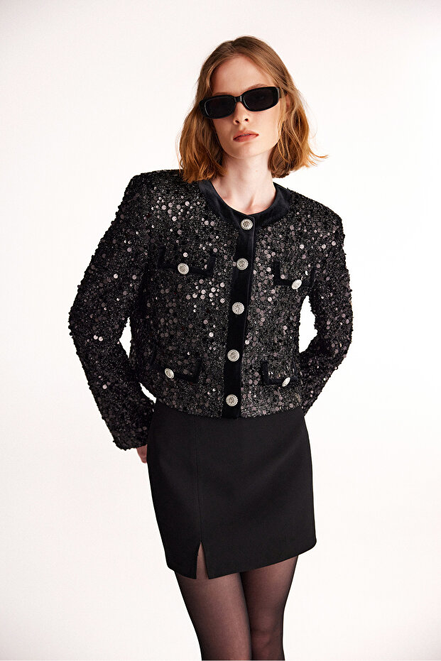 Payetli Siyah Ceket - 1