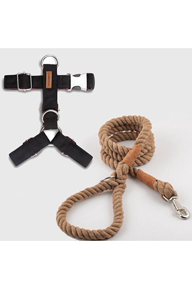 Köpek Tasma Seti, Siyah Köpek Göğüs Tasması ve Köpek Gezdirme Halatı - 1