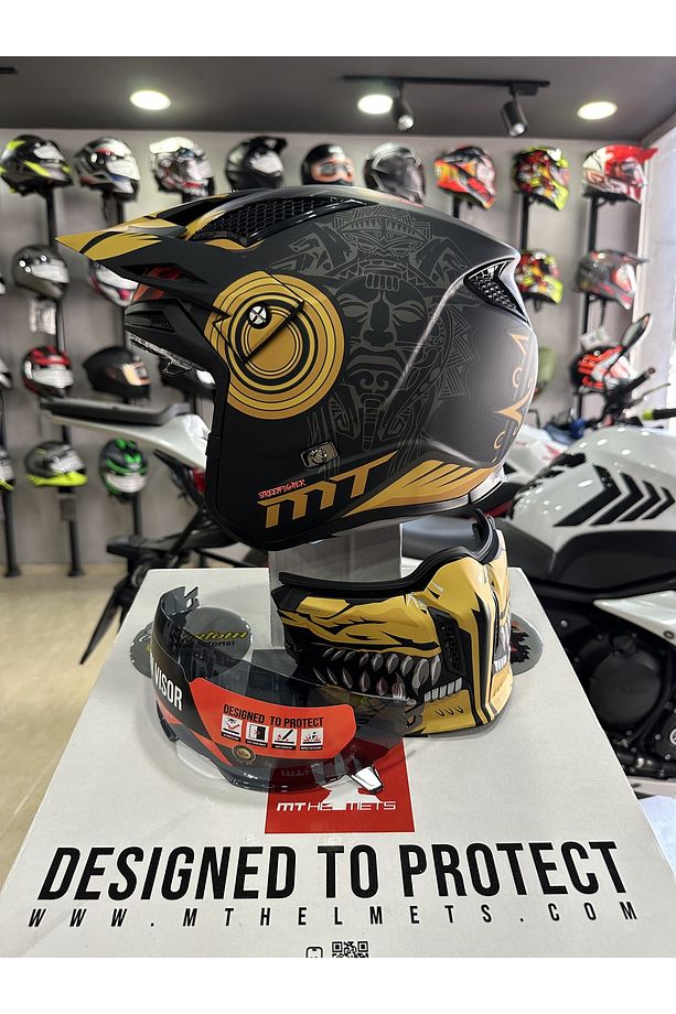 Helmets Street Fighter Aztec B3 Mat Siyah Sarı Modüler Çene Kask - 2