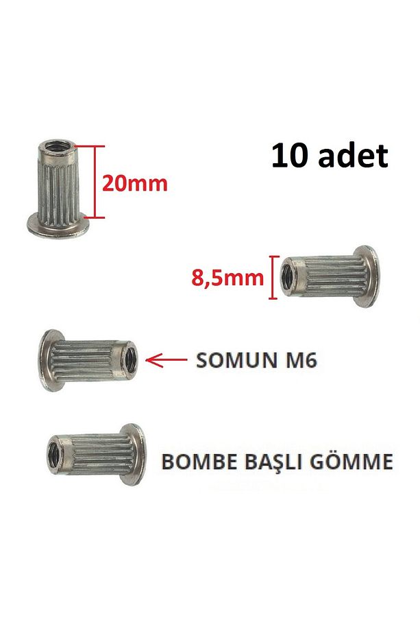 ahşap için gömme somun şapkalı perçin somun m6 10 adet çakma tipi - 3