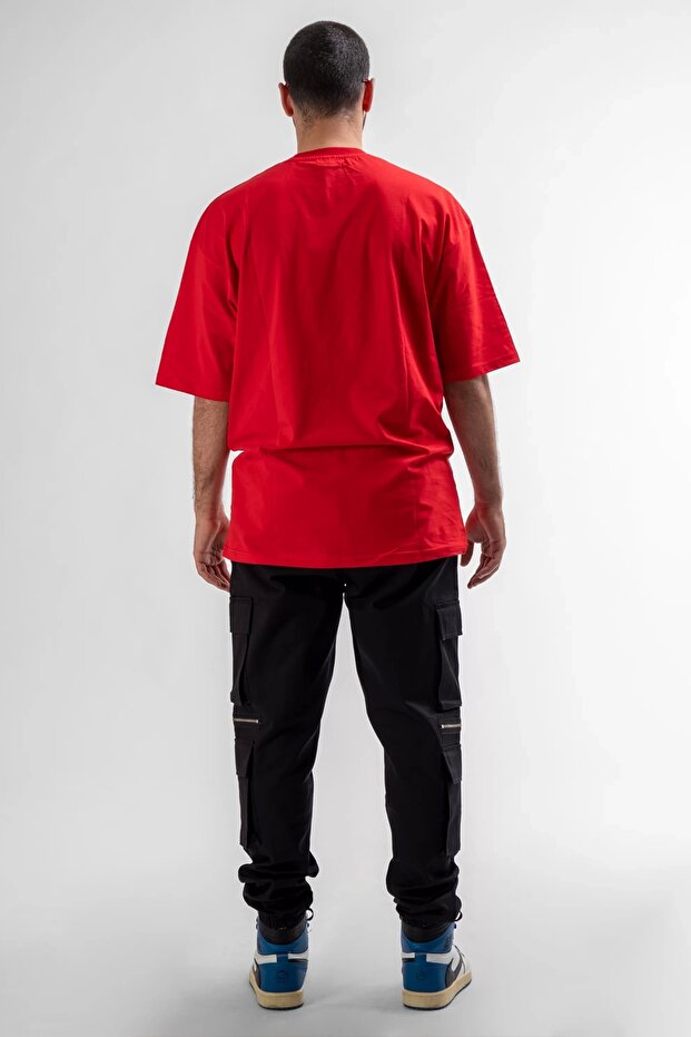 Kırmızı Basic Oversize Unisex Tshirt - 4