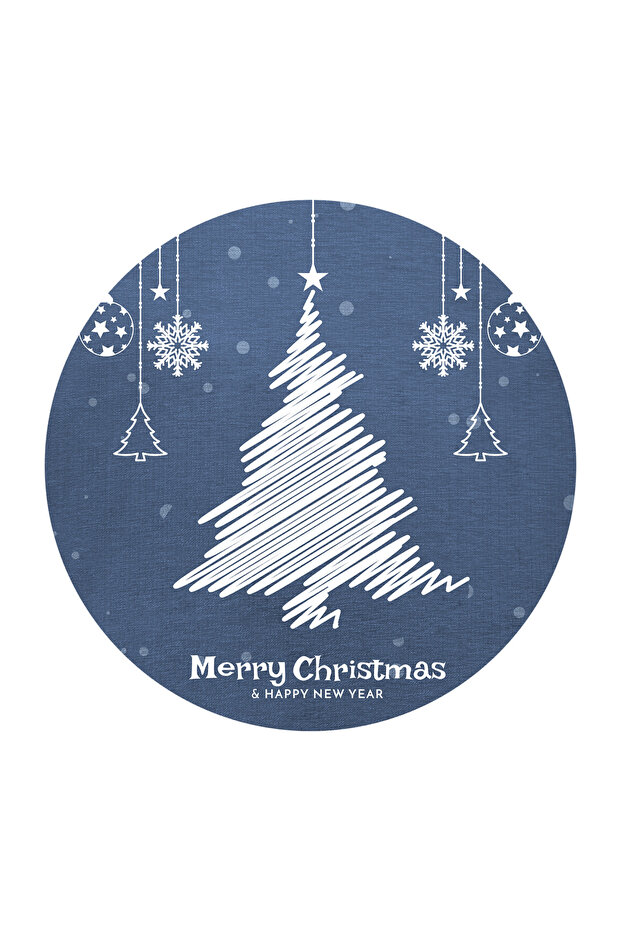 Blue Christmas Themed Tree Ornament Patterned Modern Woven Base Round Decorative Carpet 2247