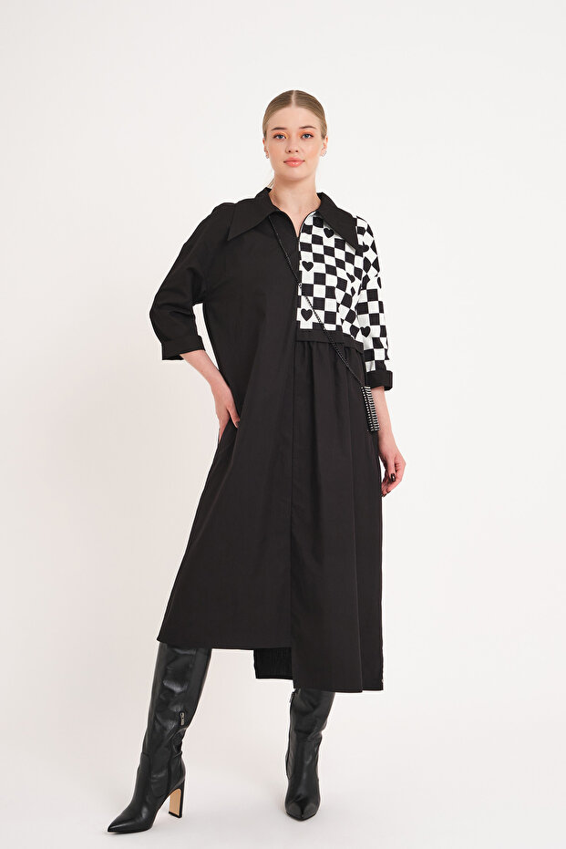 Dama Desenli Elbise - 1