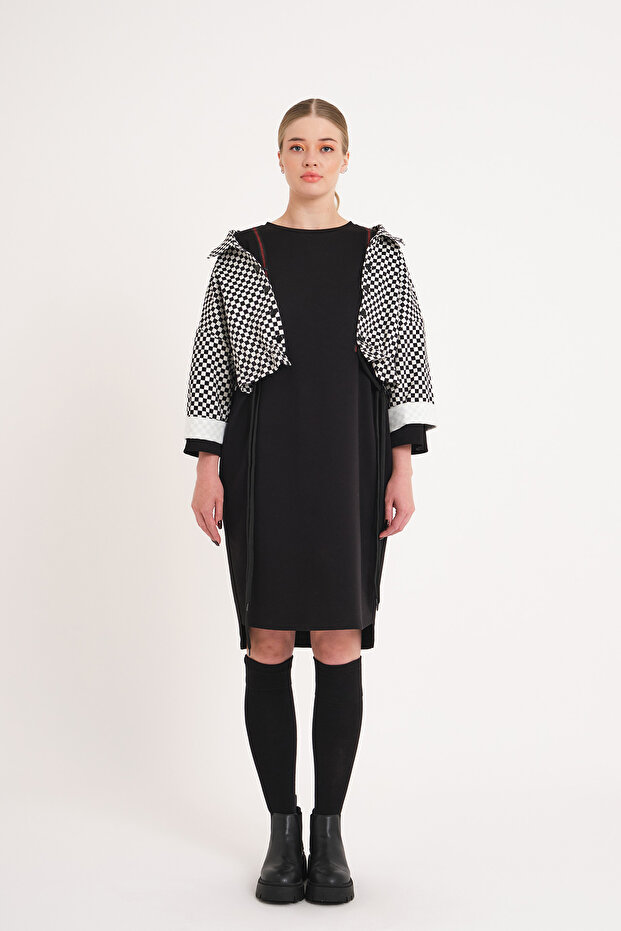 Dama Desenli Çift Kullanımlı Elbise - 1