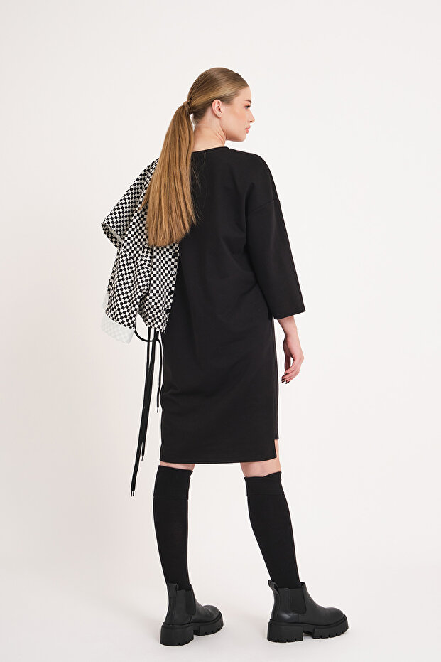 Dama Desenli Çift Kullanımlı Elbise - 3