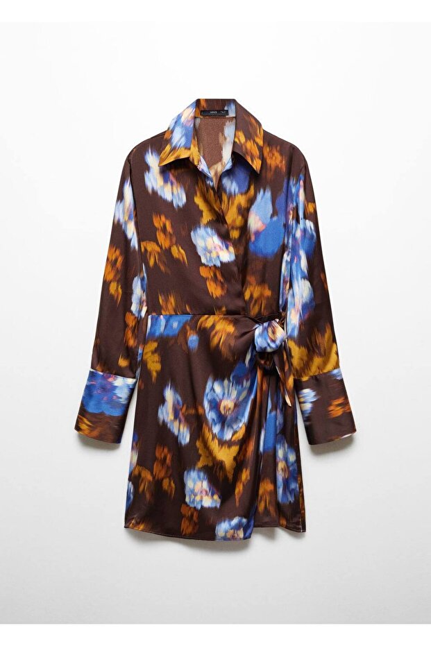 Desenli saten elbise - 3