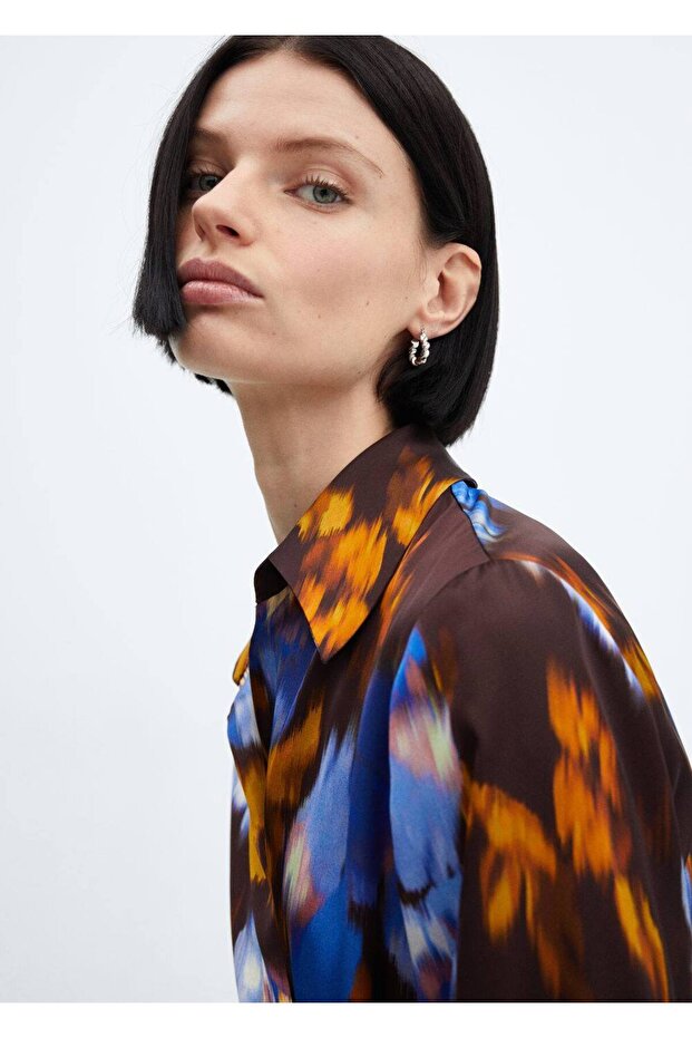 Desenli saten elbise - 5