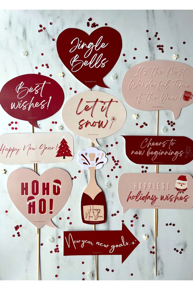 New Year's Themed 10-Piece Topper - New Year's Party Speech Bubble Stick Set