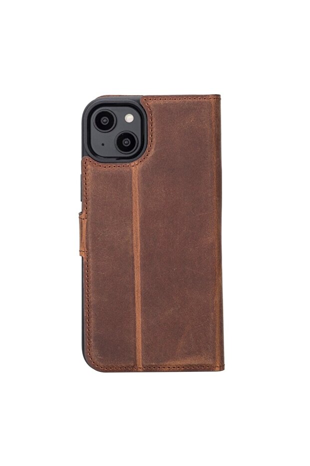 Apple iPhone 14 Plus Uyumlu Deri Cüzdanlı Kılıf MWWN G2 Kahve - 5