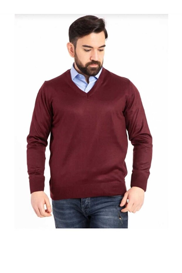 Men's Thin Wool Knitwear Knit Regular Dad V Neck Sweater