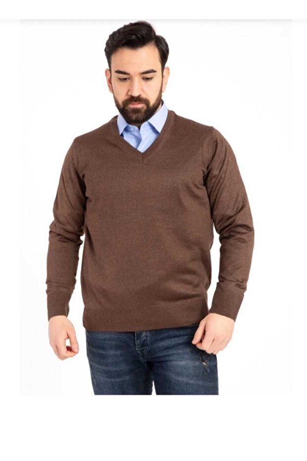 Men's V-Neck Knitwear Sweater - Thin Wool, Regular Fit