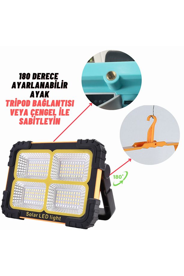 Taşınabilir Projektör 260 WATT Solar Led Çalışma Aydınlatma Çakarlı İkaz Lambası - 3