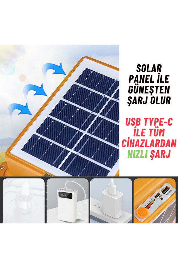 Taşınabilir Projektör 260 WATT Solar Led Çalışma Aydınlatma Çakarlı İkaz Lambası - 8