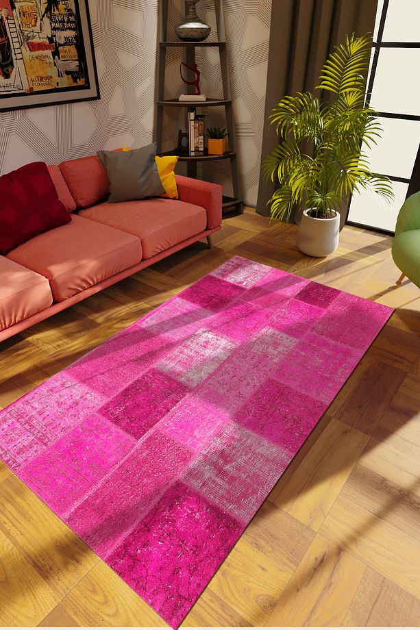 Modern Patchwork Gülkurusu Dijital Baskı Halı Kaydırmaz Ince Yıkanabilir - 1