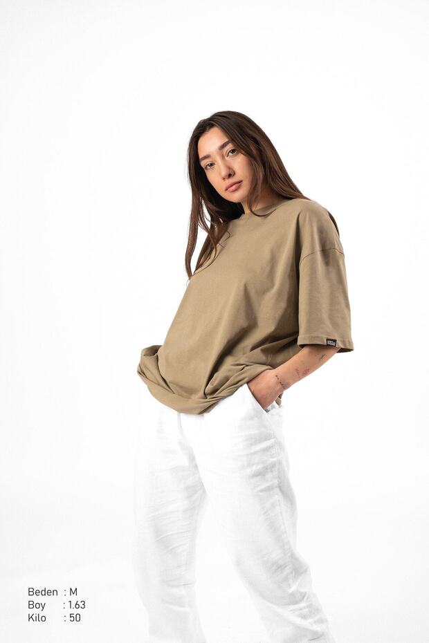 Tricou oversize camel - 1