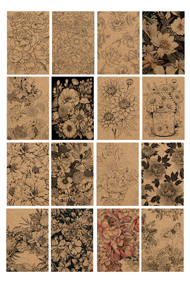 Flowers Themed Postcard Set (10x15 cm 16 Pieces)