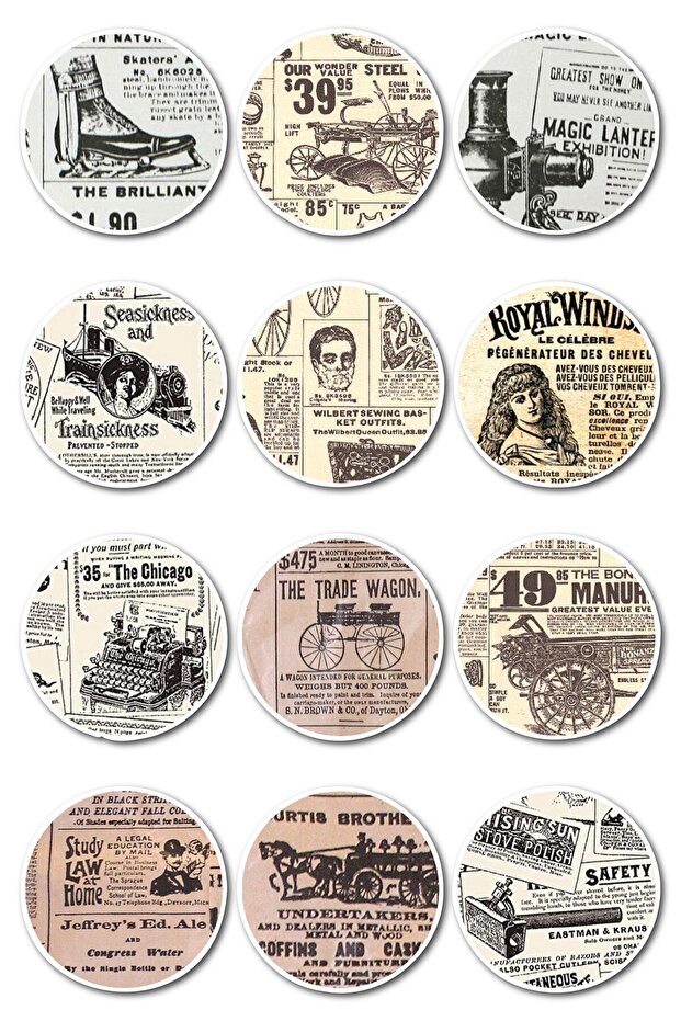 Vintage Themed Sticker Set - 12 Piece Sticker Set - Phone, Tablet, Notebook Laptop Compatible Sticker