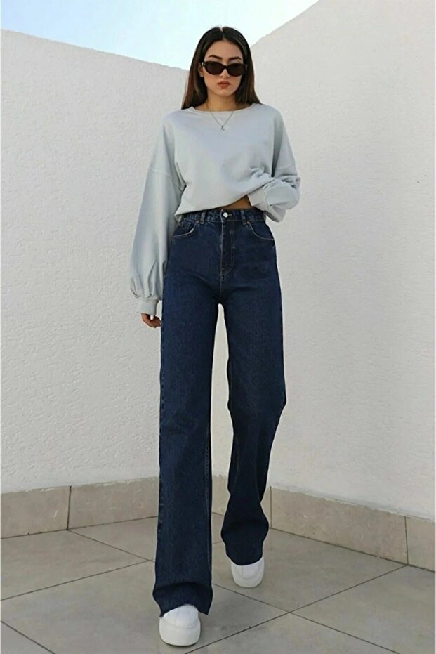 Snow Blue High Waist Wide Leg Loose, Casual Palazzo Jeans