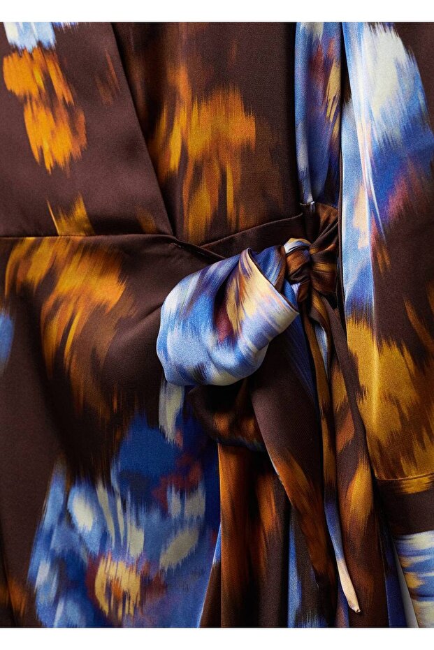 Desenli saten elbise - 7