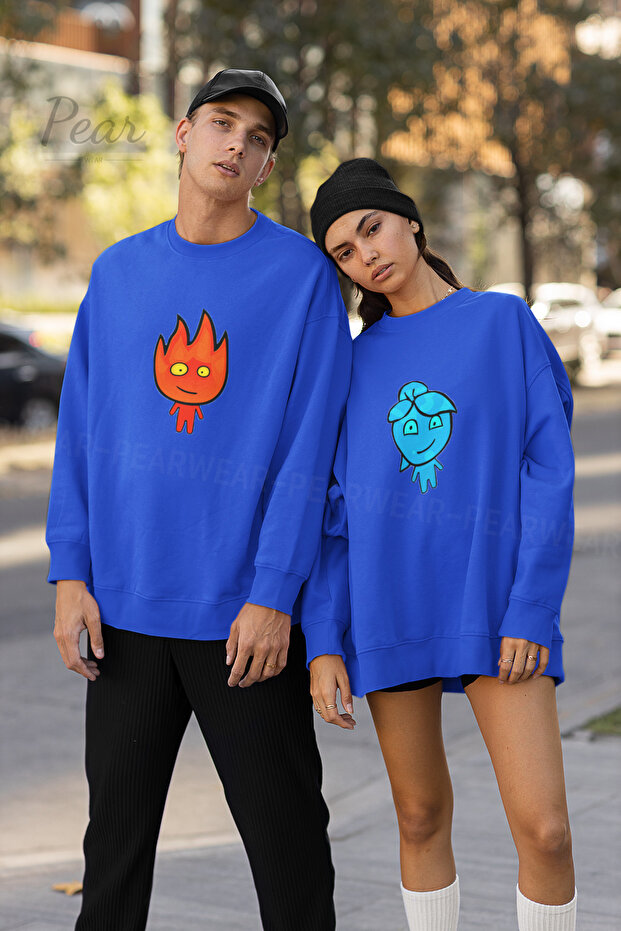 Fire Water Printed Couple Hoodie Unisex Oversize Lover Set 2-Piece Sweatshirt