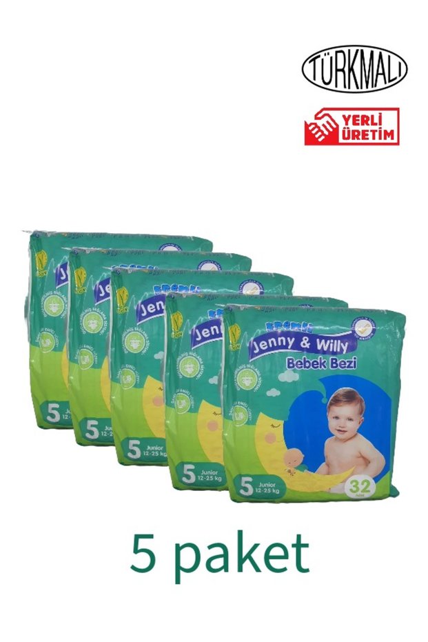 BABY DIAPER JUNIOR (NUMBER 5) 12-25 KG 5 PACK 160 PIECES JENNY & WILLY